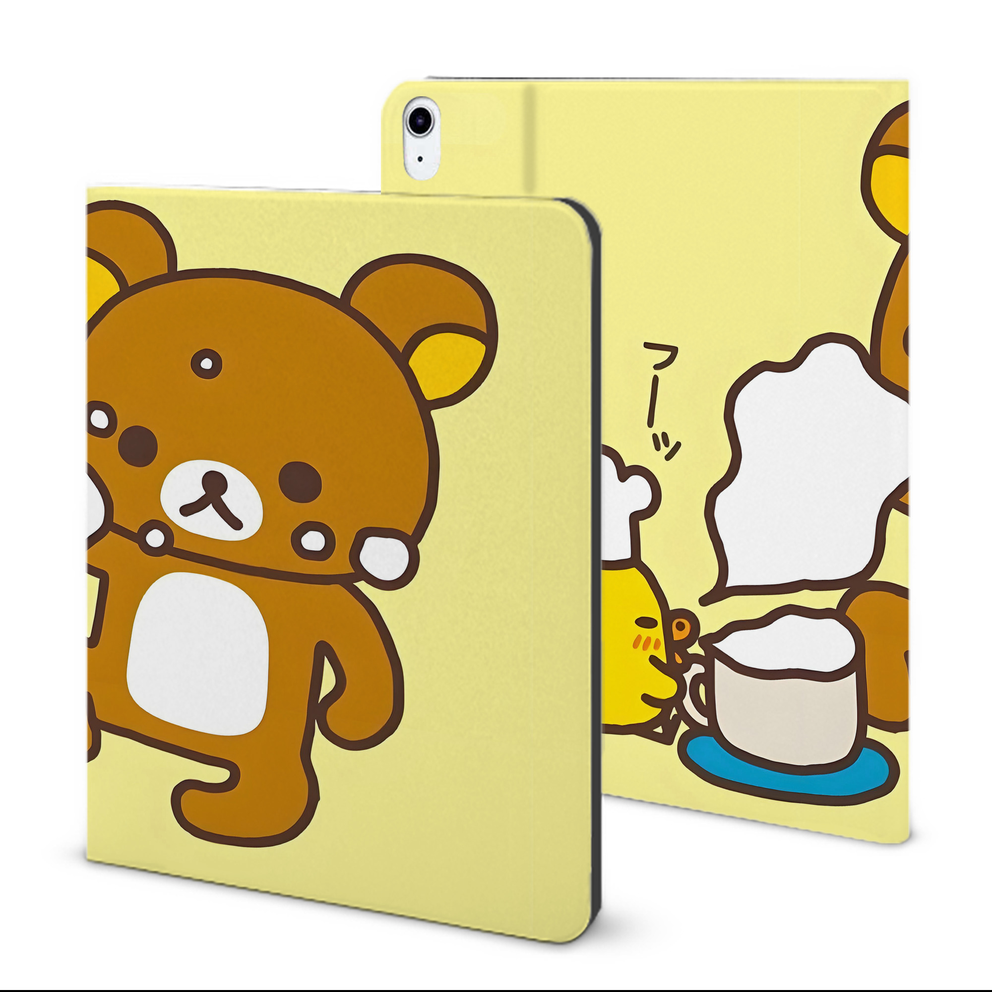 （画像用） リラックマ リラックマ キイロイトリ Rilakkuma Korilakkuma Kiiroitori IPad ケース ブック型 PUレザー TPU 耐衝撃 軽量 薄型 ペン収納なし 全面保護 IPad 各モデル対応